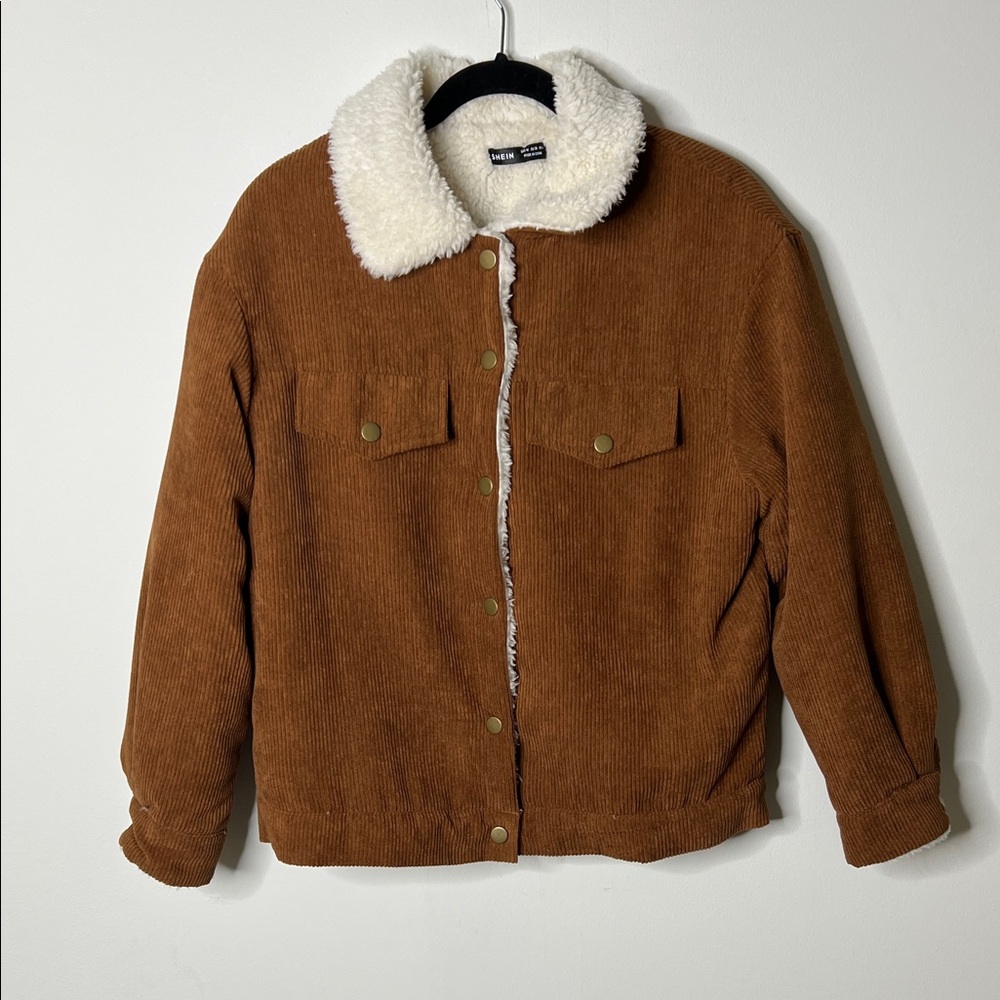 🔴 Brown Corduroy Sherpa Lined Jacket - Cozy Trucker Style